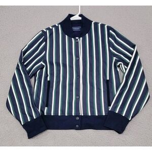 Vineyard Vines Jacket Mens Small Green Blue White Stripe Bomber Collar Full Snap